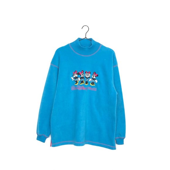 Vintage Disney World Minnie Mouse Fleece Turtleneck Pullover, Blue, Small, VTG - Picture 1 of 13